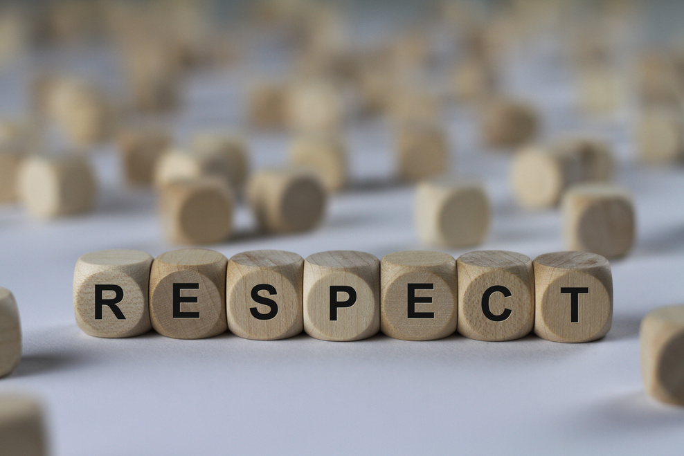 respect - cube with letters, sign with wooden cubes